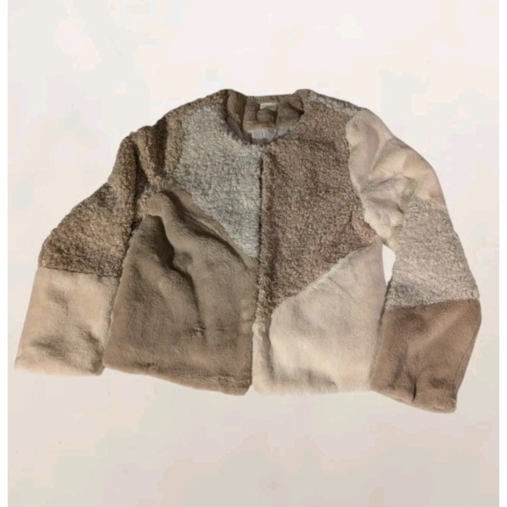 Altar'd State Jacket Teddy Sherpa Colorblock Sz Small Fawn Brown Tan Cozy Retro